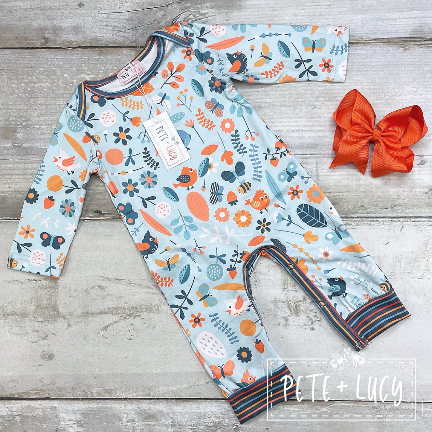 Pete + Lucy Birds and Blooms Long Sleeve Romper