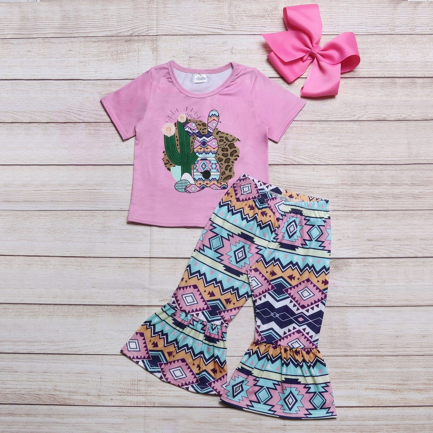 Pink Bunny with Funky Bell Bottom Pants Set