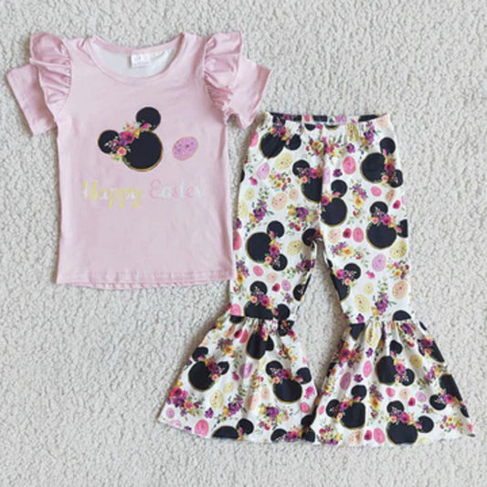 Easter Two Piece Floral Mouse Ears Bell Bottom Set