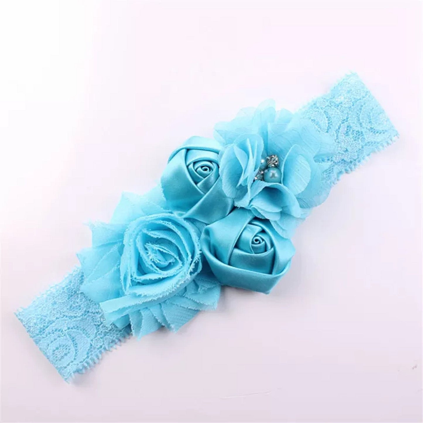 Turquoise Blue Vintage Looking Lacey Stretchy Headband