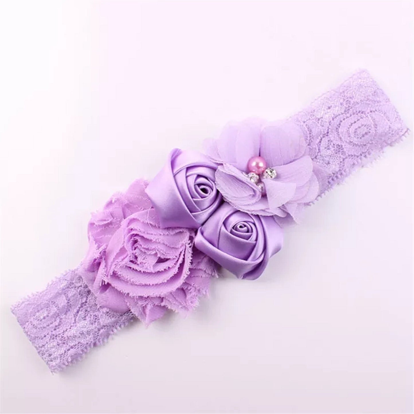 Girls Purple Stretchy Lacey Vintage Looking Headband