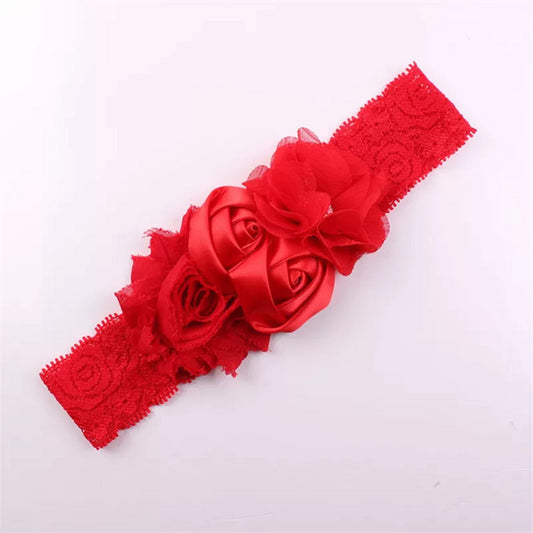 Girls Vintage Looking Red Stretchy Lacey Headband