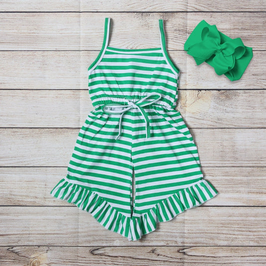 Green Stripes Short Romper