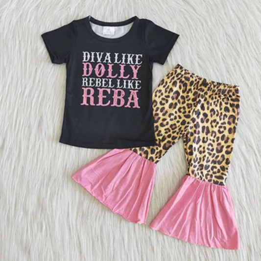 Diva Like Dolly & Rebel Like Reba Leopard Bell Bottom Set