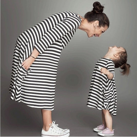 Summer Striped Ladies Dress Matching Mother & Daughter