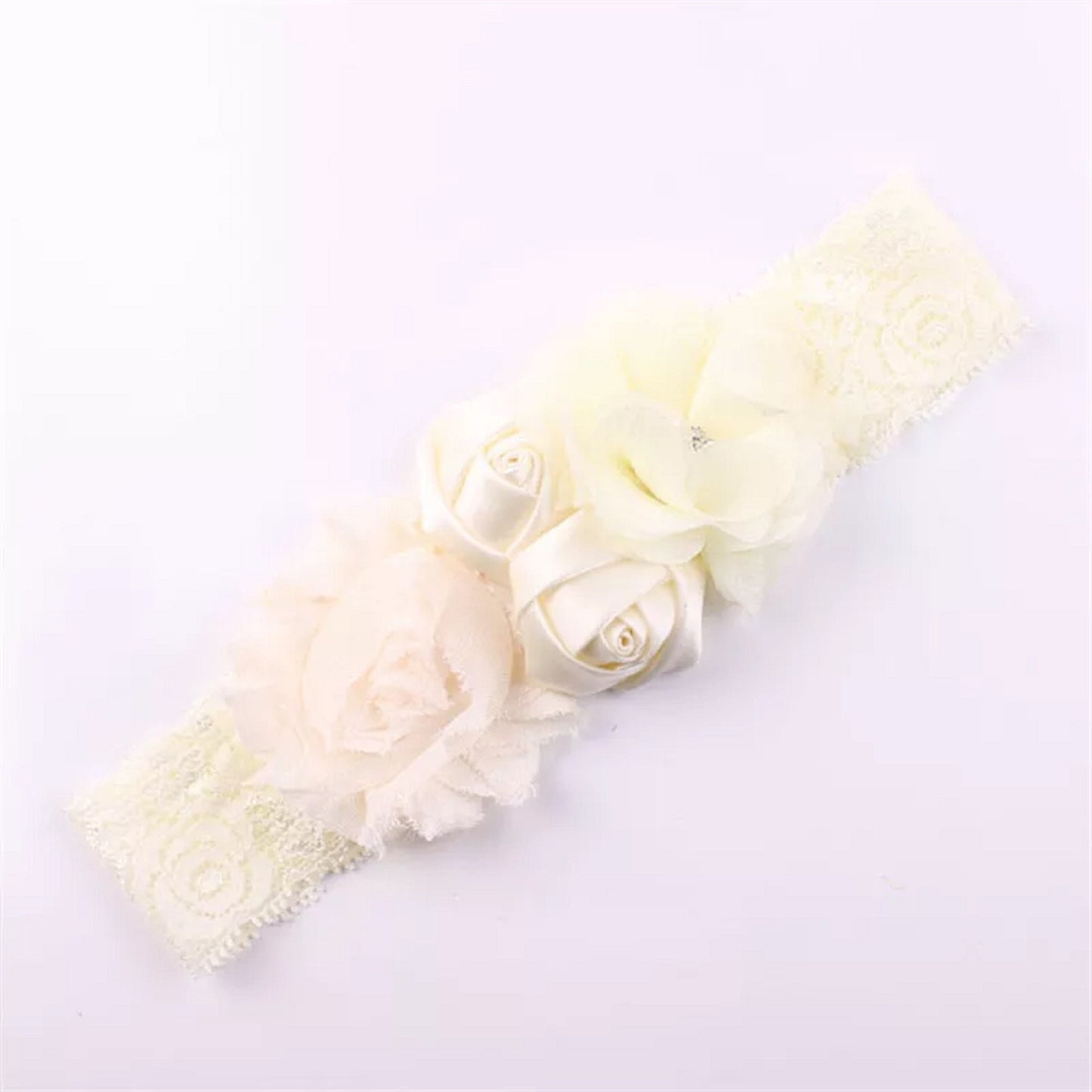 Girls Vintage Looking Lacey Stretchy Beige Headband