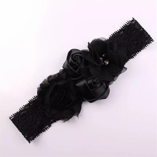 Girls Vintage Looking Lacey Stretchy Black Headband