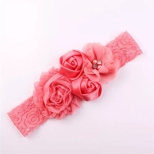 Girls Coral Vintage Looking Lacey Stretchy Headband