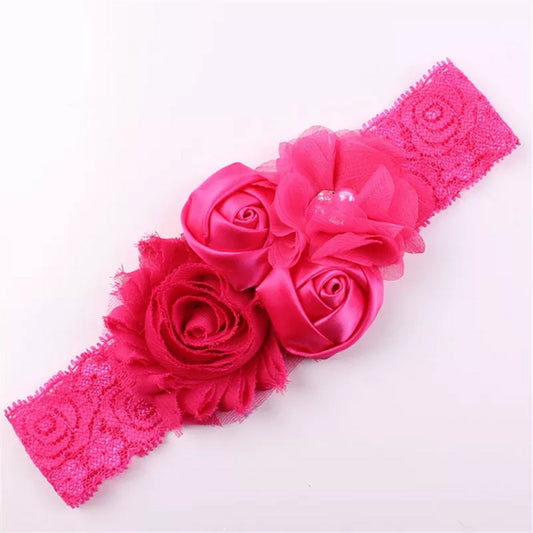 Girls Vintage Looking Hot Pink Fuschia Lacey Stretchy Headband