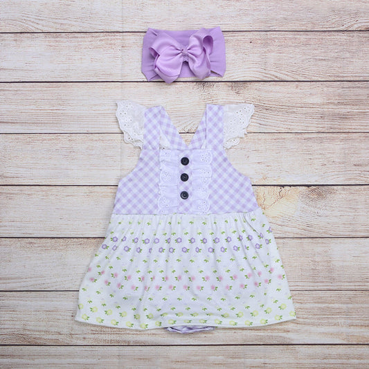 Purple Floral Gingham Romper