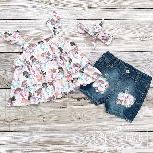 Pete + Lucy Mermaid Magic Denim Short Set