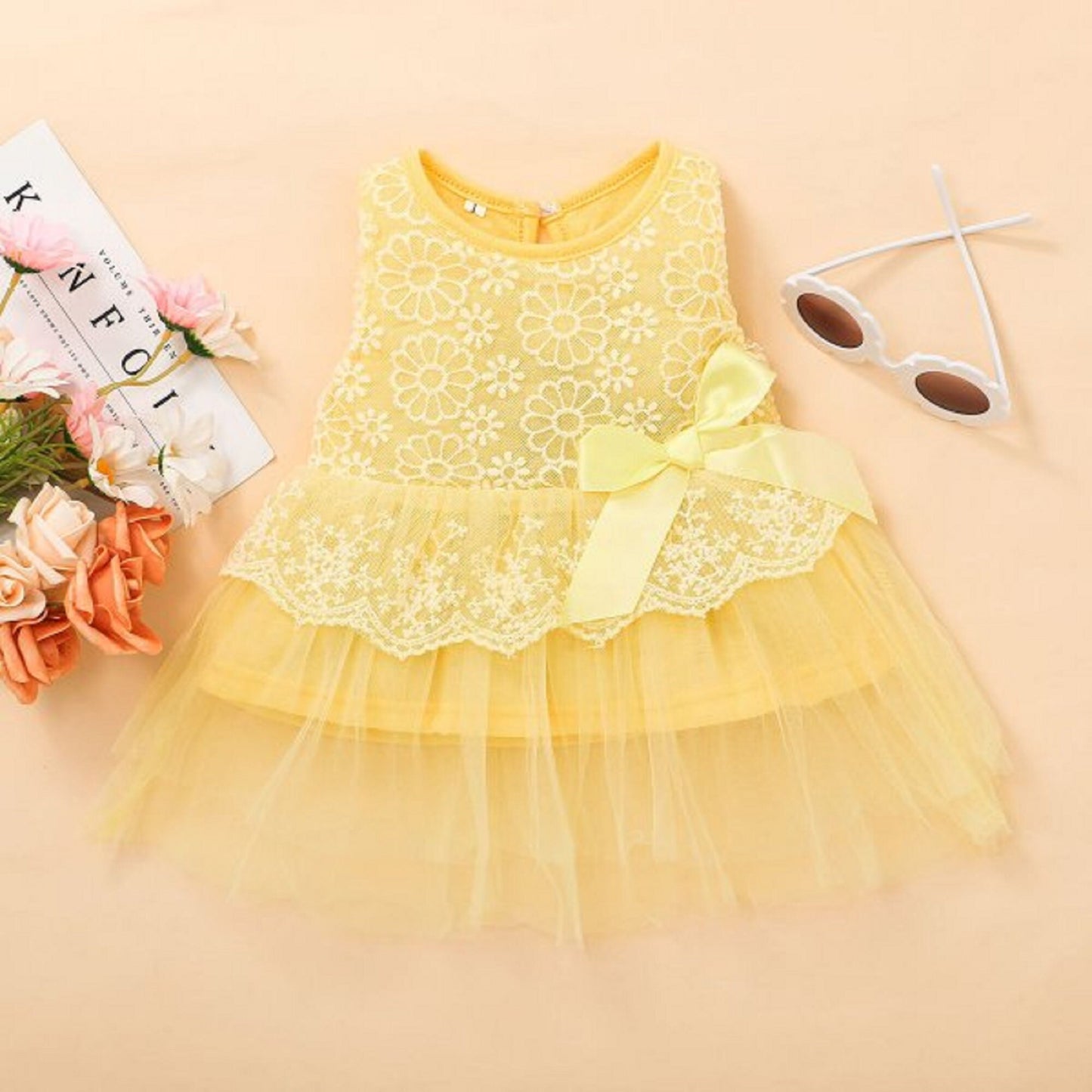 Baby Girl Yellow Solid Lace Princess Dress