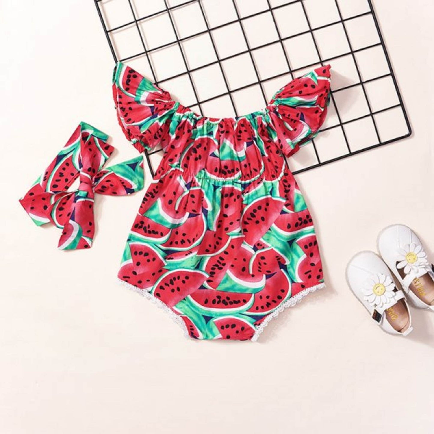 Two Piece Watermelon Print Bodysuit & Headband