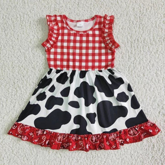 Red Gingham Cow Print Sleeveless Dress