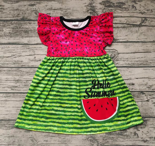 Girls Short Sleeve Hello Summer Watermelon Dress