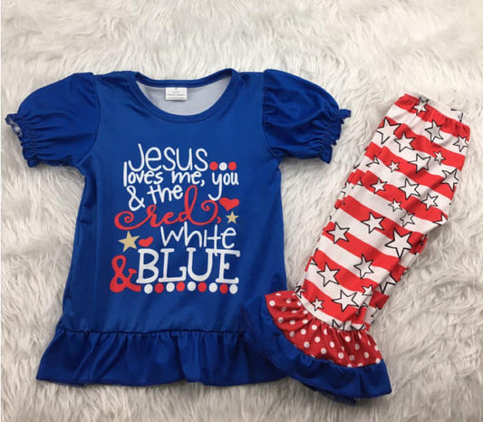 Jesus Loves Me and You and the Red, White & Blue Capri/Short Set