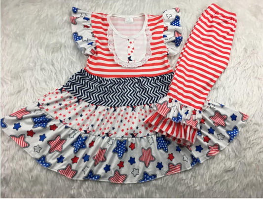 Girls Patriotic Short Sleeve Dress/Top with Shorts/Capri