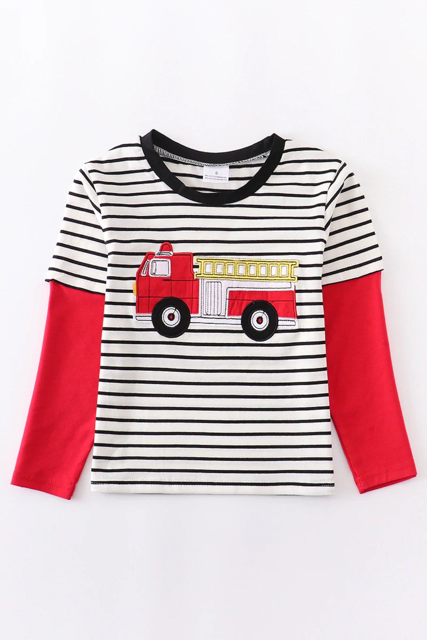 Striped Fire Engine Applique Shirt