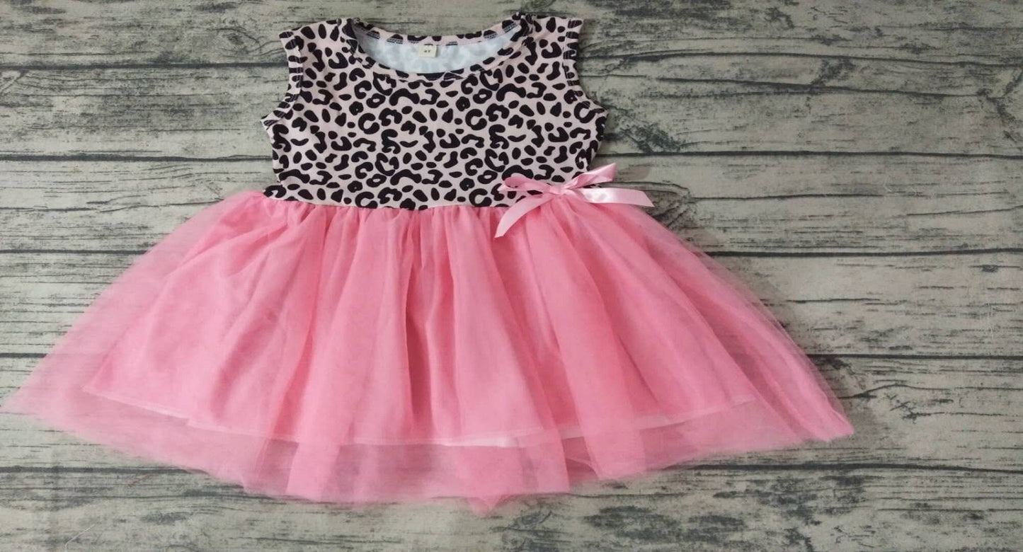 Sleeveless Leopard Pink Tulle Dress