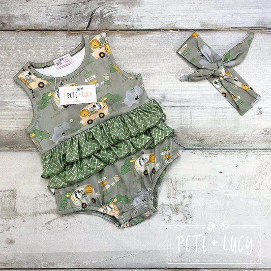 Pete + Lucy Silly Safari Girl's Romper