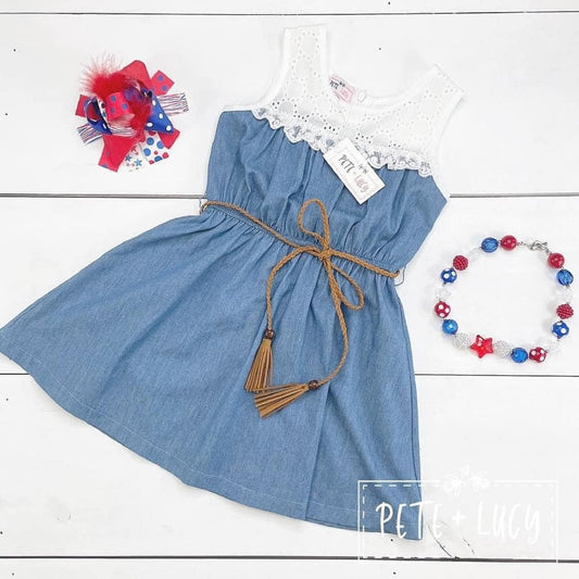 Pete + Lucy Girl's Short Sleeve Chambray Dress