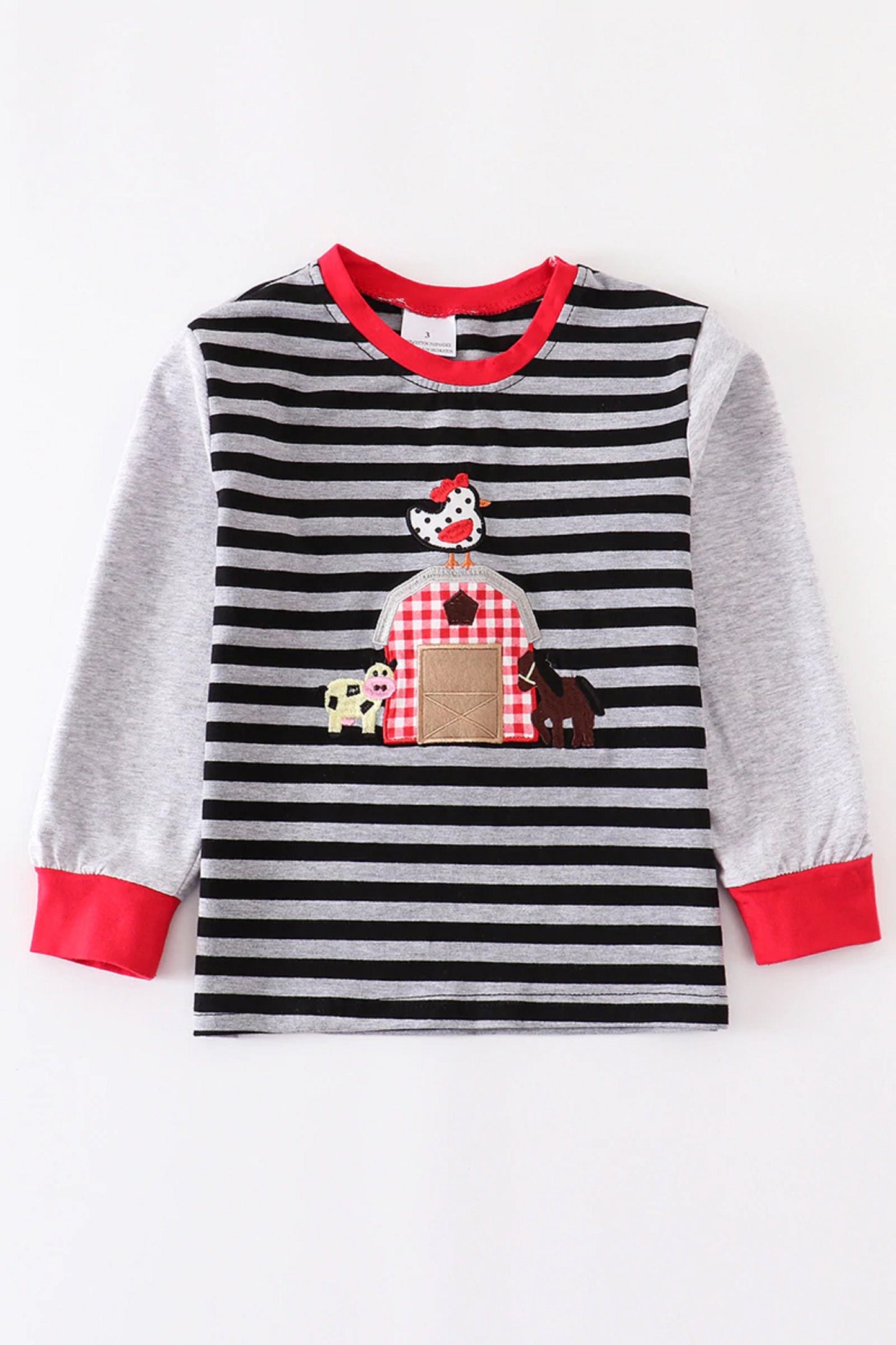 Long Sleeve Farm Animal & Barn Striped Shirt