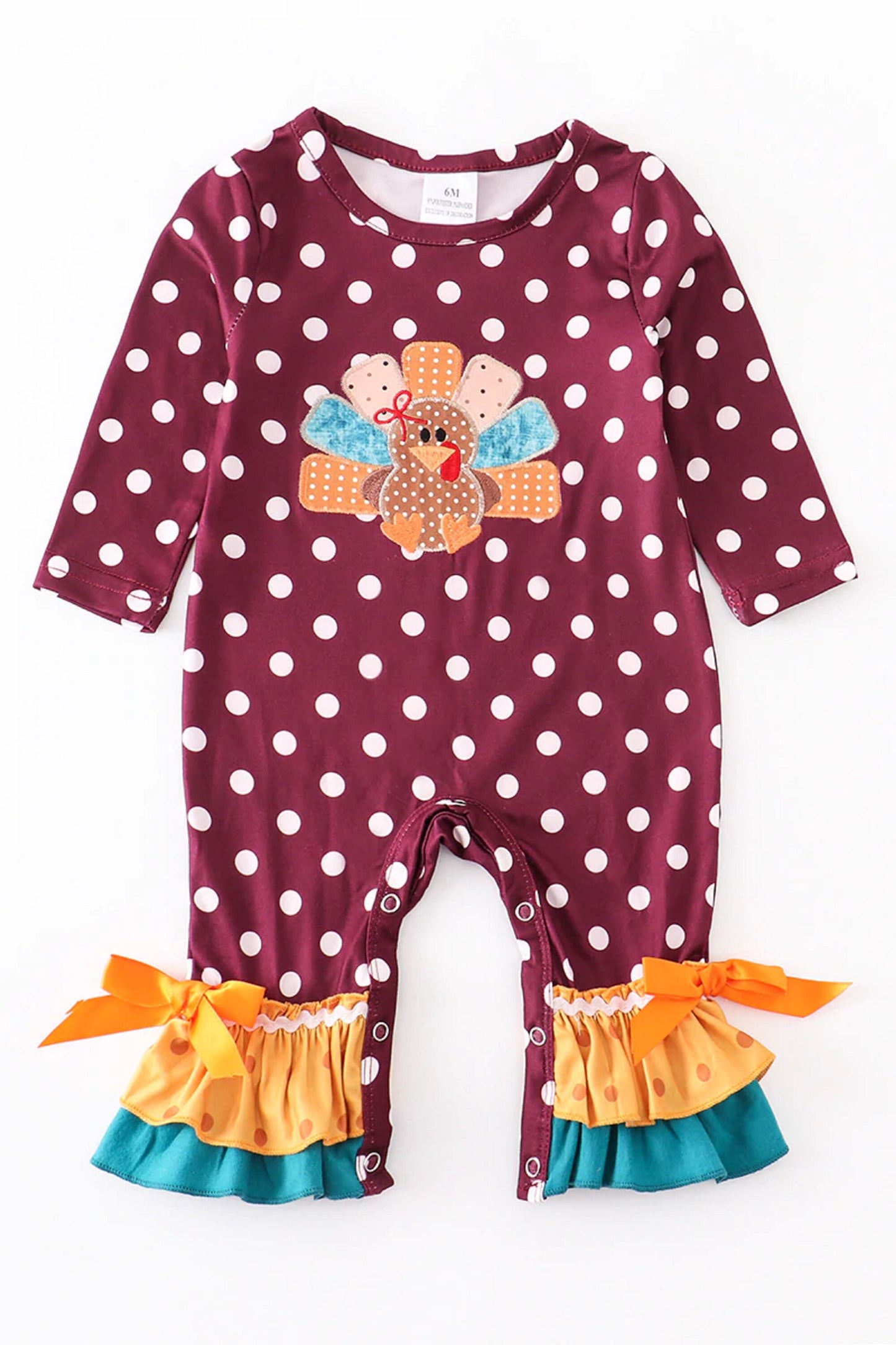 Maroon Polka Dot Turkey Applique Romper