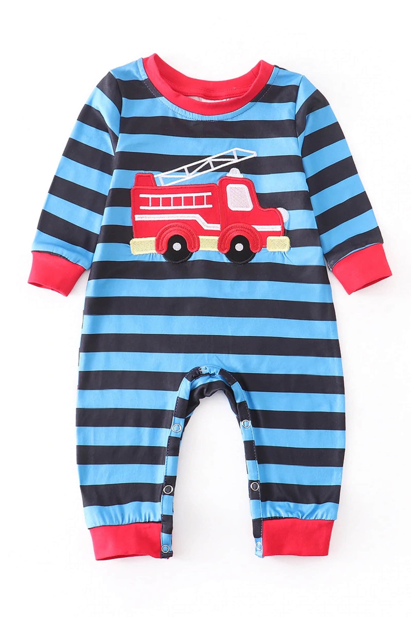 Blue Striped Fire Engine Romper