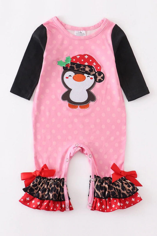 Christmas Penguin Pink Ruffle Romper