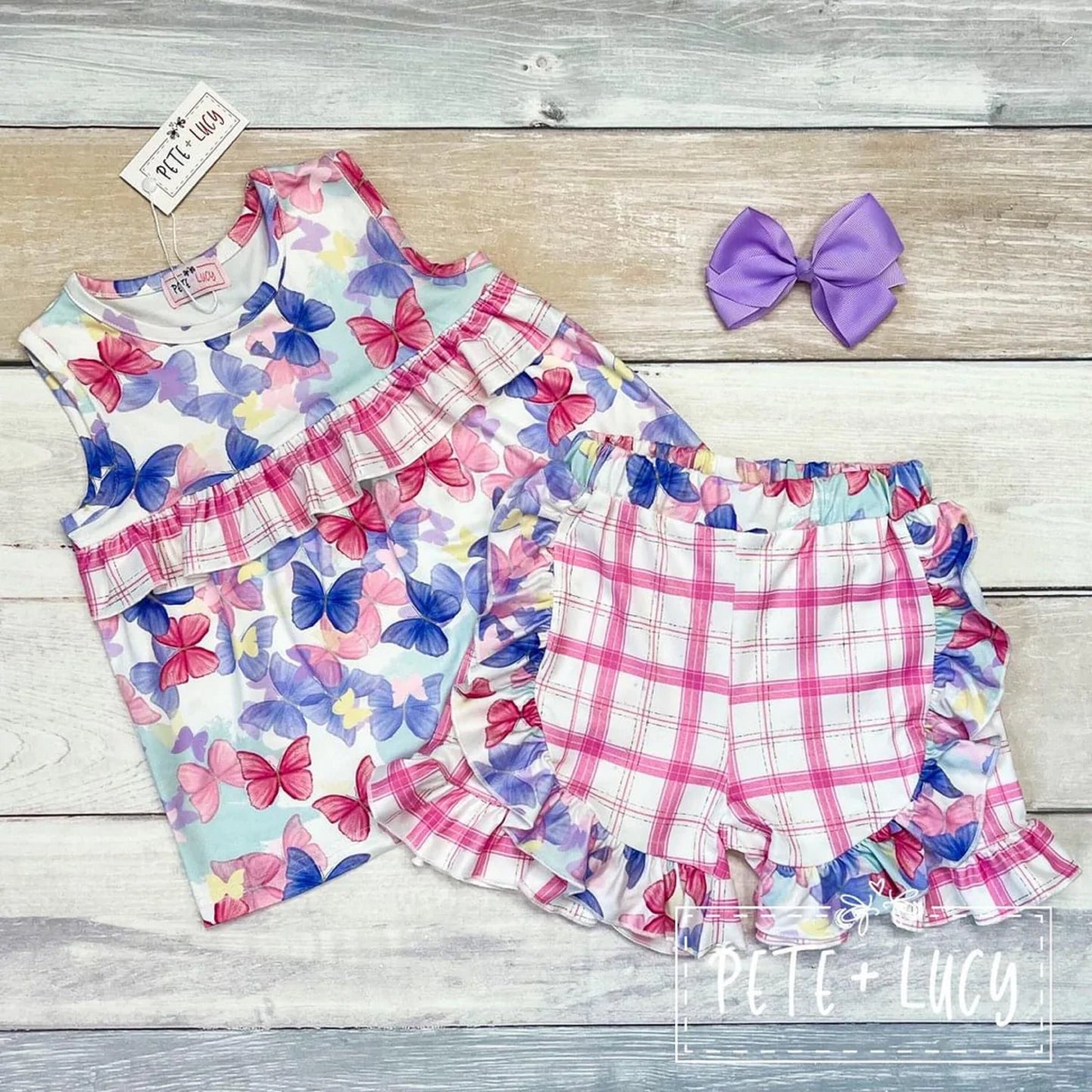 Pete + Lucy Free Like a Butterfly Short Sleeve Short Set