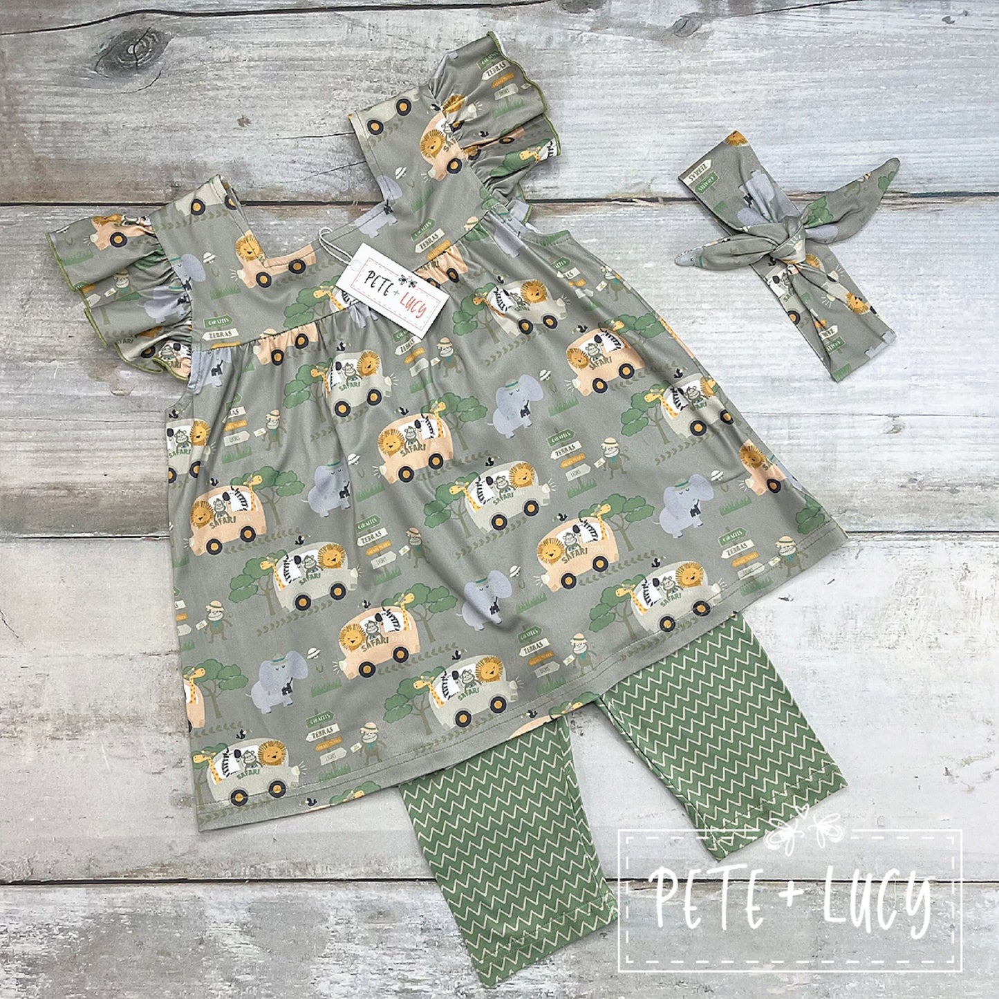 Pete + Lucy Silly Safari Girl's Short Sleeve Capri Set