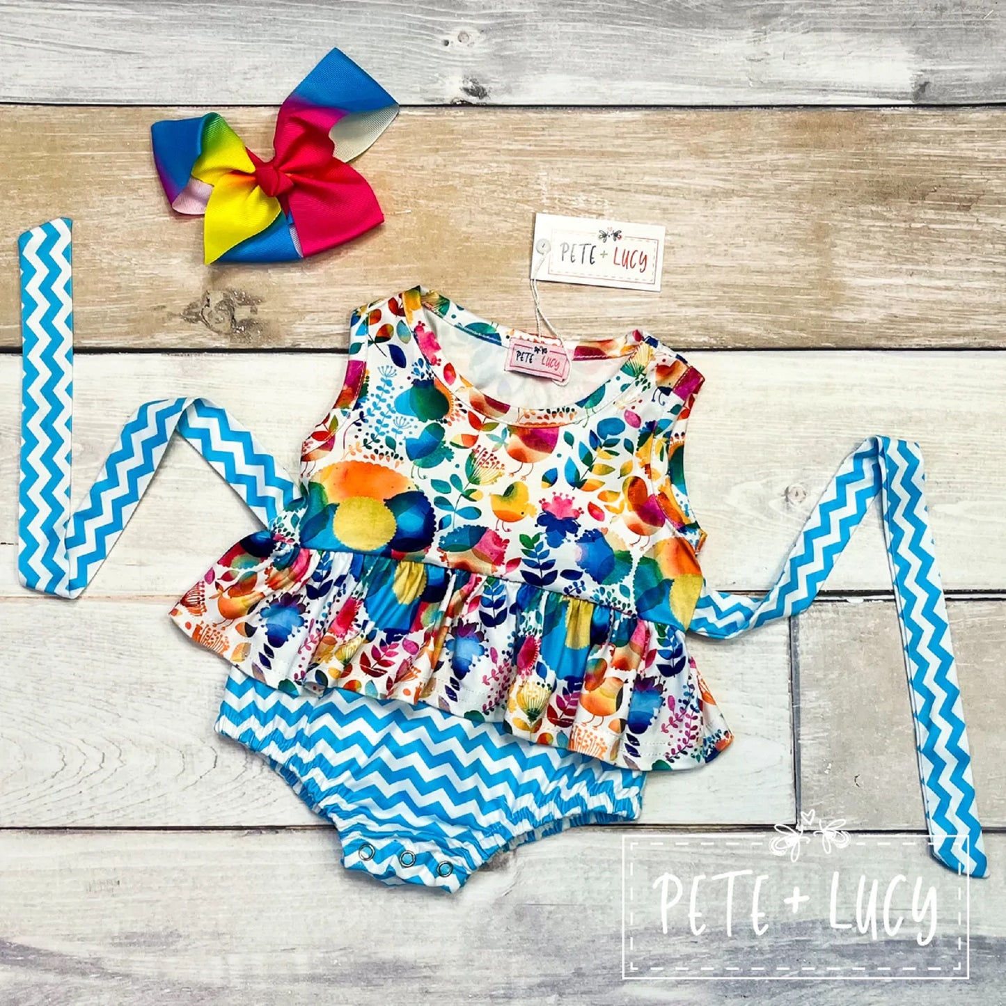 Pete + Lucy Colorful Birds Romper