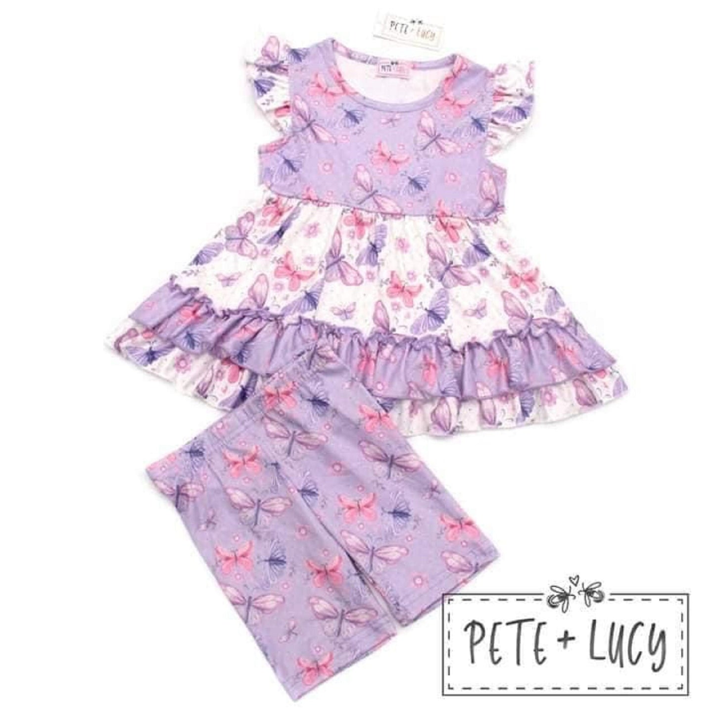 Pete + Lucy Lilac Butterflies Short Sleeve Short Set