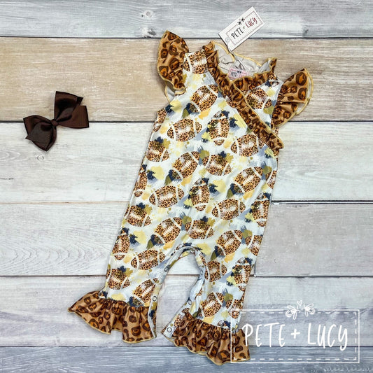 Pete + Lucy Football Safari Short Sleeve Romper