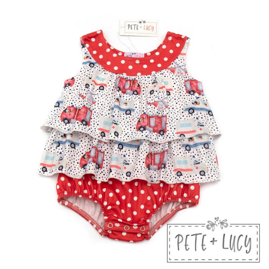 Pete + Lucy To the Rescue Girl's Short Sleeve Romper