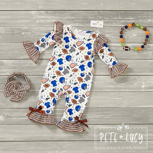 Pete + Lucy Long Sleeve Family Football Girl's Romper