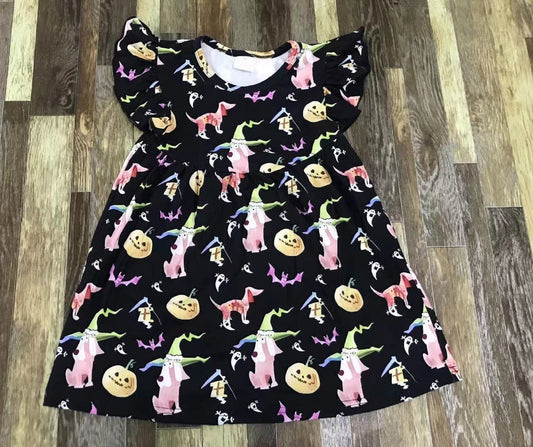 Halloween Girls Short Sleeve Black Dress