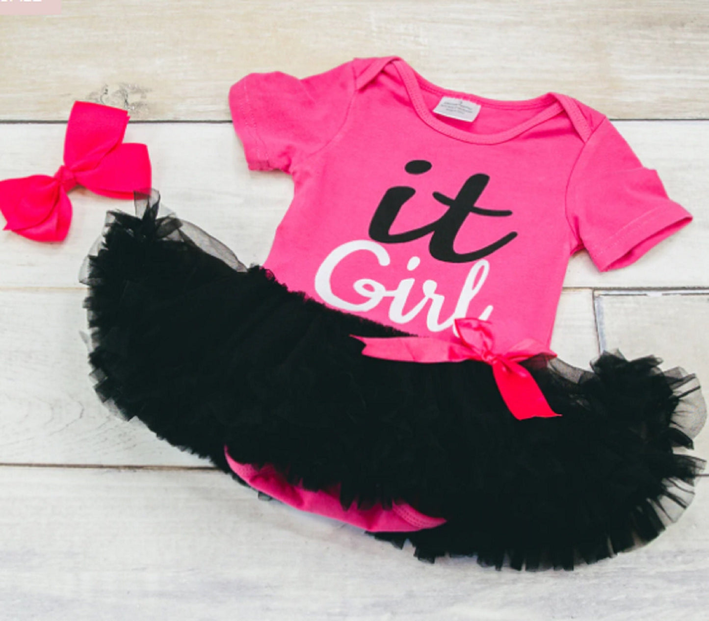 It Girl Black & Hot Pink Tutu Romper