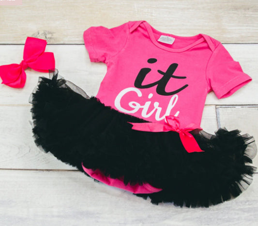 It Girl Black & Hot Pink Tutu Romper