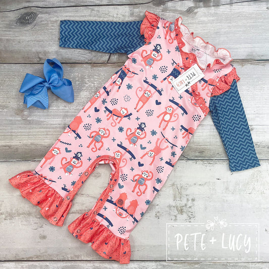 Pete + Lucy Monkeying Around Long Sleeve Romper