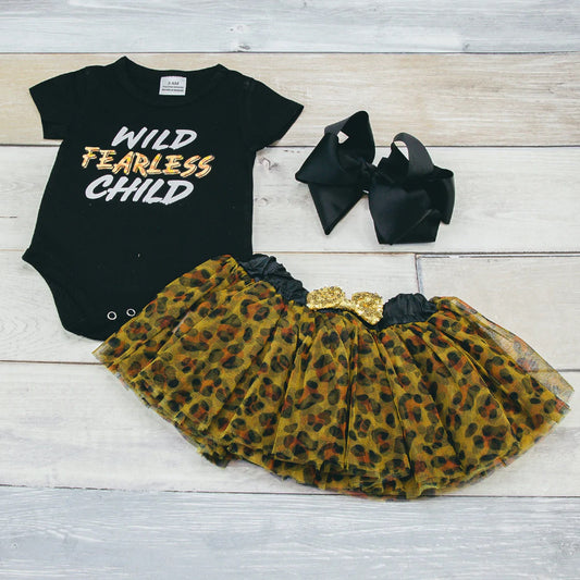 Wild Fearless Child Romper with Leopard Tutu