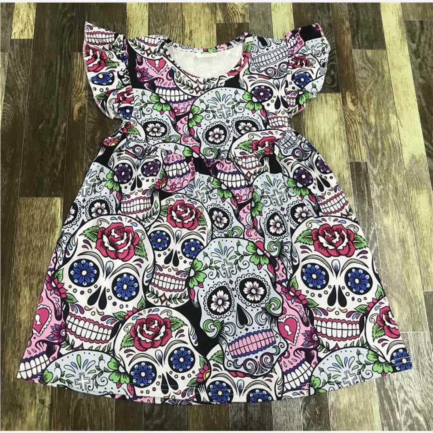 Girls Short Sleeve Sugar Skull Dress