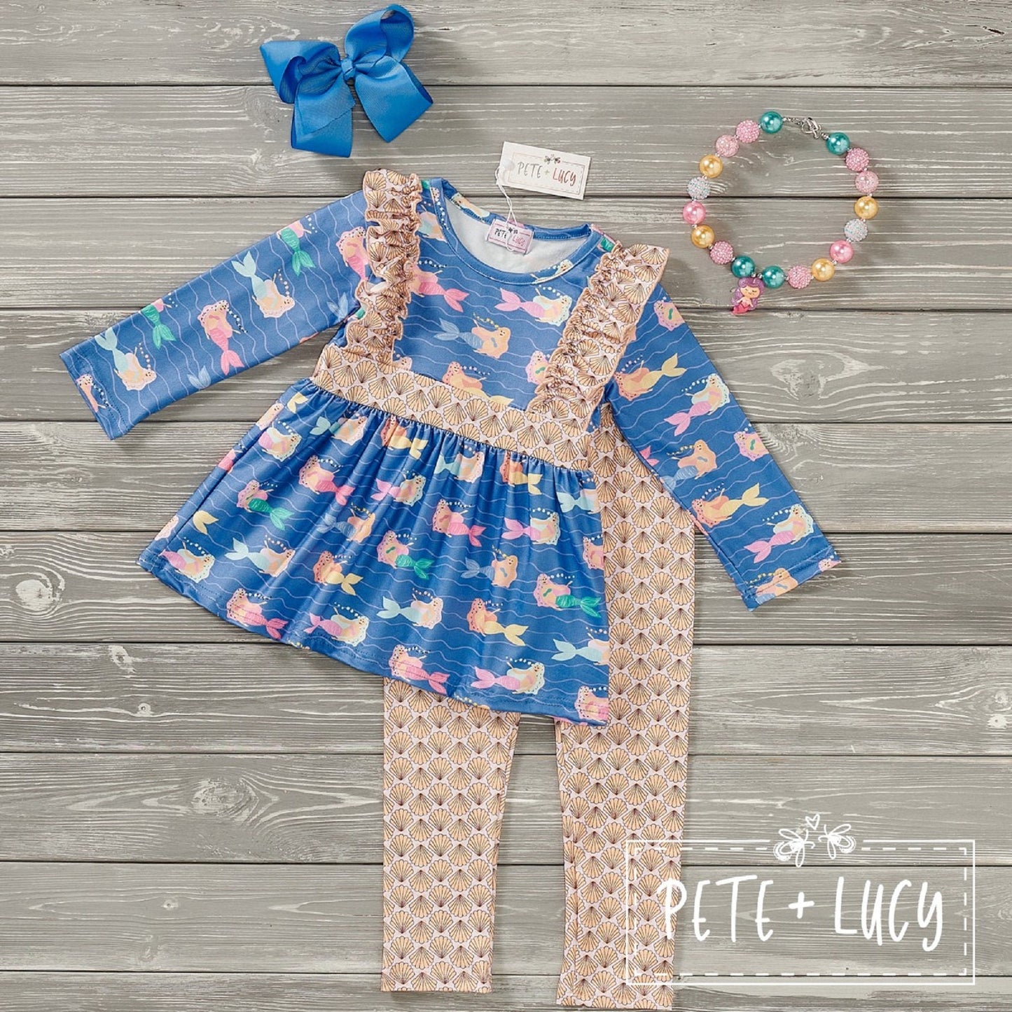 Pete + Lucy Mermaid with Shells Long Sleeve Pant Set