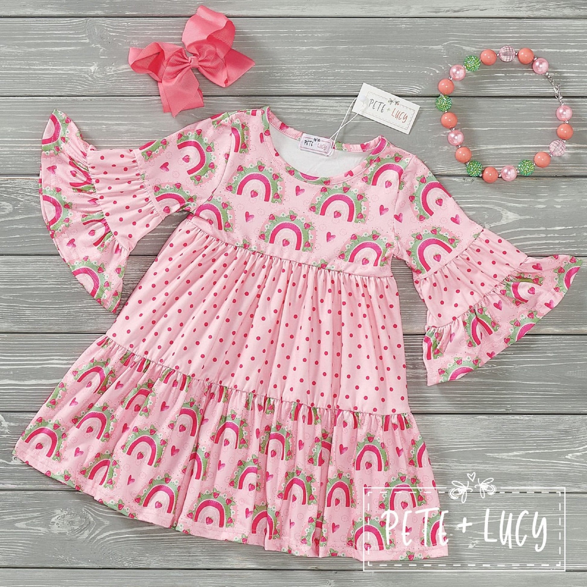 Pete + Lucy Strawberry Rainbows Long Sleeve Dress Toodle Treasures Pete + Lucy Strawberry Rainbows Long Sleeve Dress Toodle Treasures