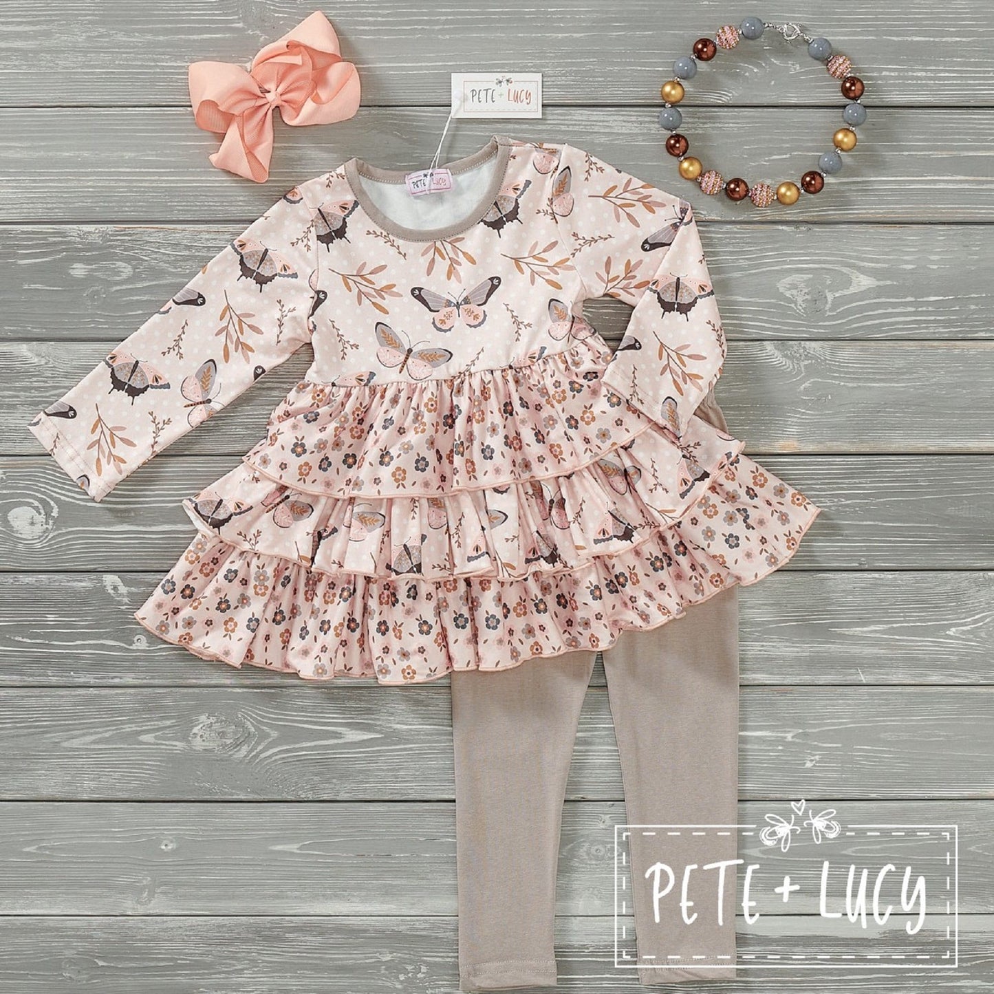 Pete + Lucy Fall Butterflies Long Sleeve Pants Set