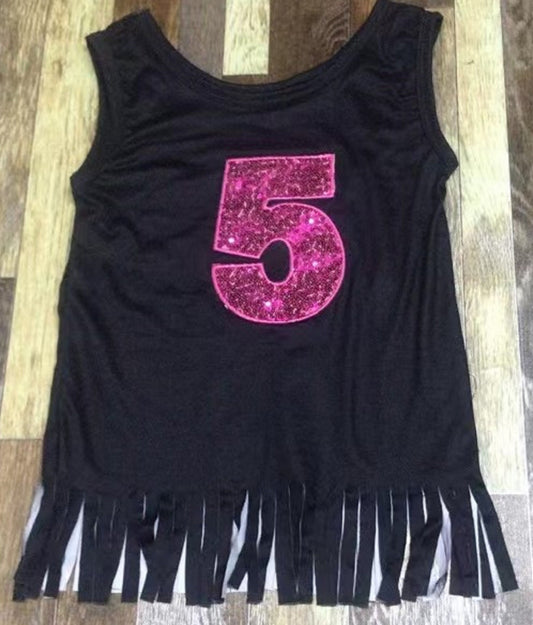 Black Birthday #5 Fringe Tank Top