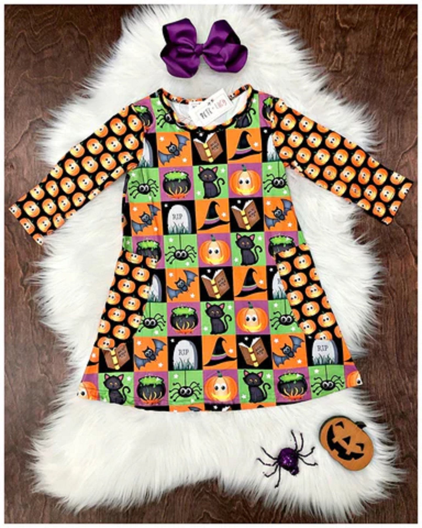 Pete + Lucy Halloween Squares Long Sleeve Dress