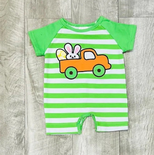 Lime Green and White Striped Bunny Romper