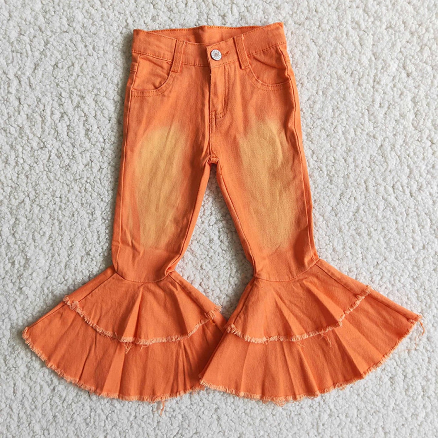 Girls Orange Ruffle Bell Bottoms