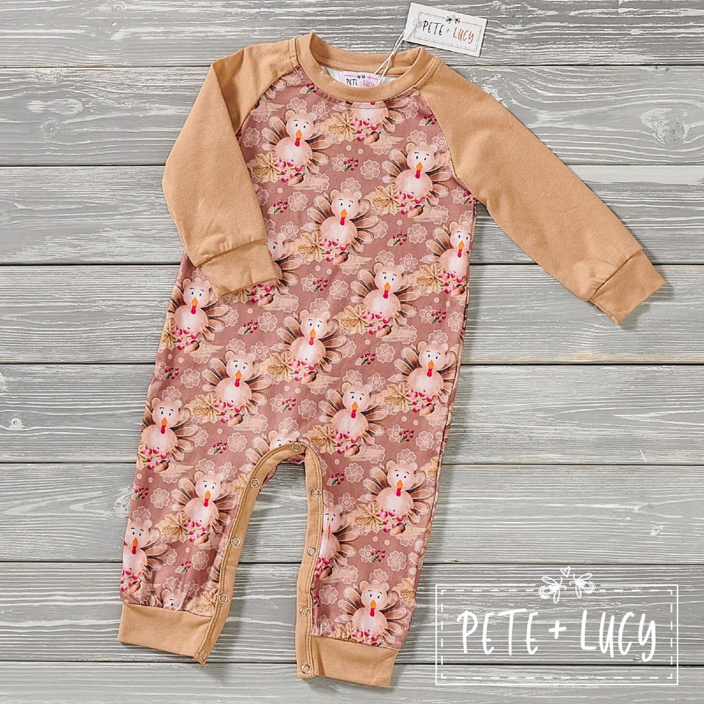 Pete + Lucy Turkeylicious Long Sleeve Boys Romper